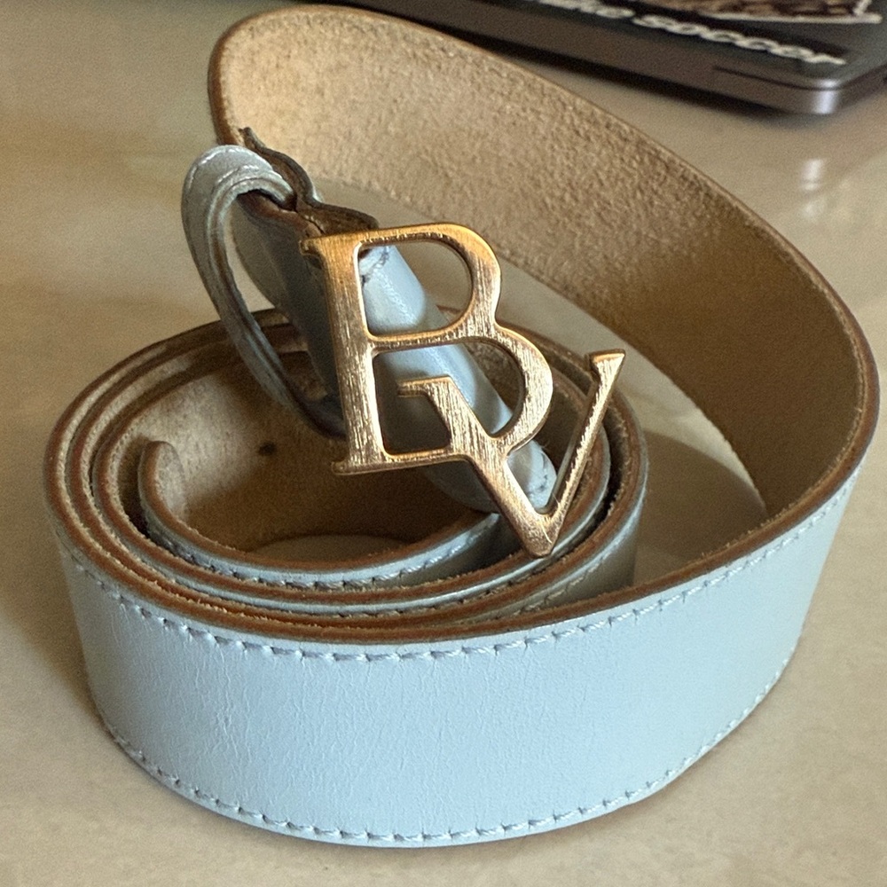 BOTTEGA VENETA Initials Buckle Leather Belt in Light Blue size m